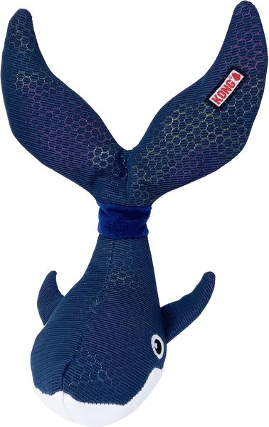 KONG Shakers Shimmy Whale Tough Squeaky Dog Plush Toy, Blue, Medium
