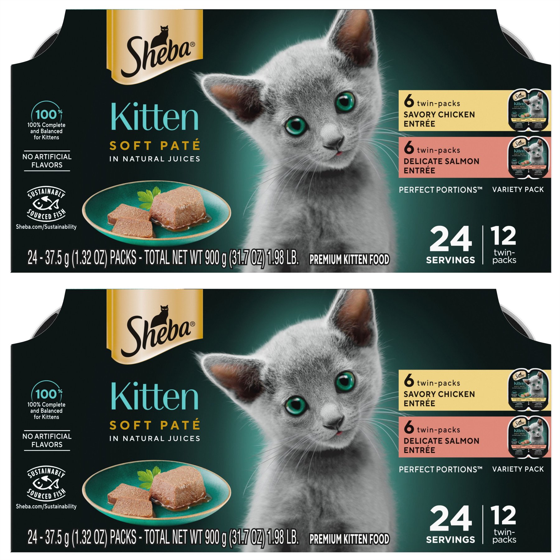 SHEBA Perfect Portions Kitten Variety Pack Chicken Pate Pate Salmon Wet Cat Food 2.65 oz can 24 count Chewy