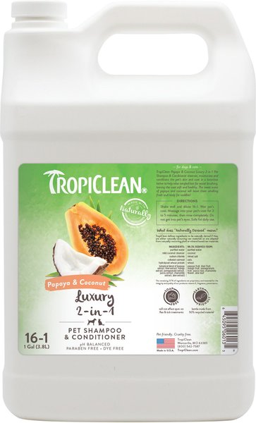 TropiClean Luxury 2 in 1 Papaya & Coconut Pet Shampoo & Conditioner, 1-gal bottle slide 1 of 9