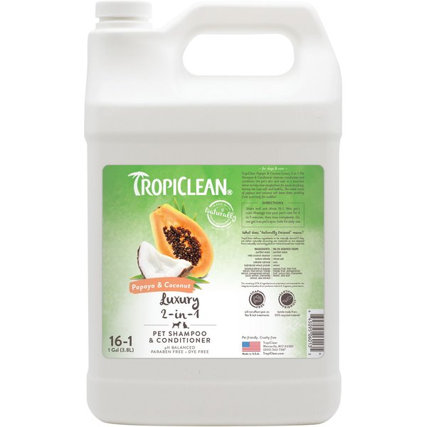 TROPICLEAN Luxury 2in1 Papaya & Coconut Dog Shampoo & Conditioner, 1gal