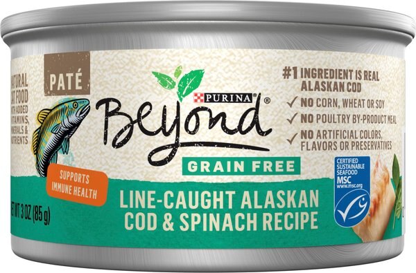 Purina Beyond Grain-Free Pate Alaskan Cod & Spinach Recipe Canned Cat Food, 3-oz, case of 12 slide 1 of 11