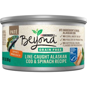 Purina Beyond Grain-Free Pate Alaskan Cod & Spinach Recipe Canned Cat Food, 3-oz, case of 12