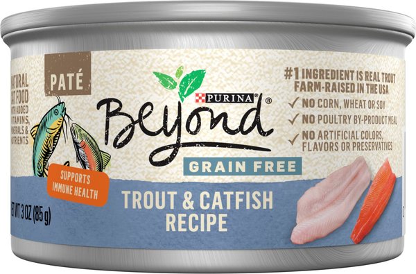 Purina Beyond Grain-Free Trout & Catfish Pate Recipe Canned Cat Food, 3-oz, case of 12 slide 1 of 11