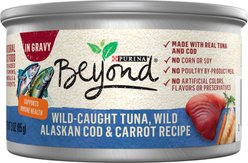 Purina Beyond Natural Wild-Caught Tuna, Cod & Carrots Recipe in Gravy Canned Cat Food, 3-oz, case of 12