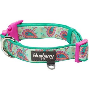 Blueberry Pet Paisley Print Polyester Dog Collar, Emerald Green, Large: 18 to 26-in neck, 1-in wide