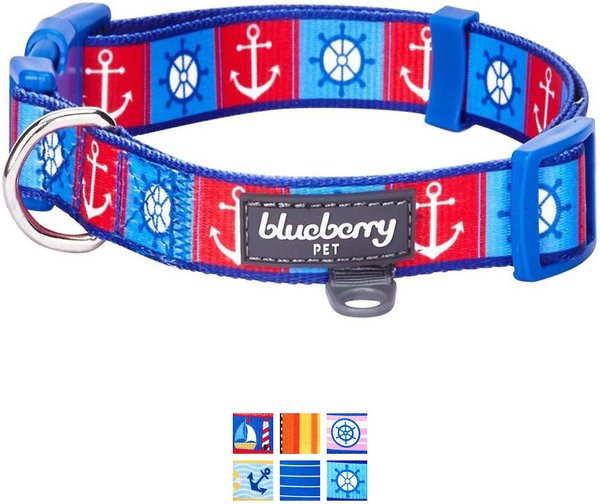 Blueberry Pet Nautical Prints Polyester Dog Collar, Ocean Harbor, Large: 18 to 26-in neck, 1-in wide slide 1 of 6
