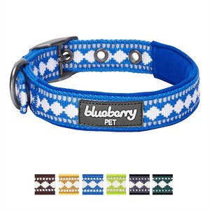 Blueberry Pet 3M Reflective Pattern Dog Collar, Palace Blue, Medium: 13 to 16.5-in neck, 3/4-in wide