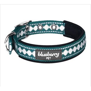 Blueberry Pet 3M Reflective Pattern Dog Collar, Teal Blue, Medium: 13 to 16.5-in neck, 3/4-in wide