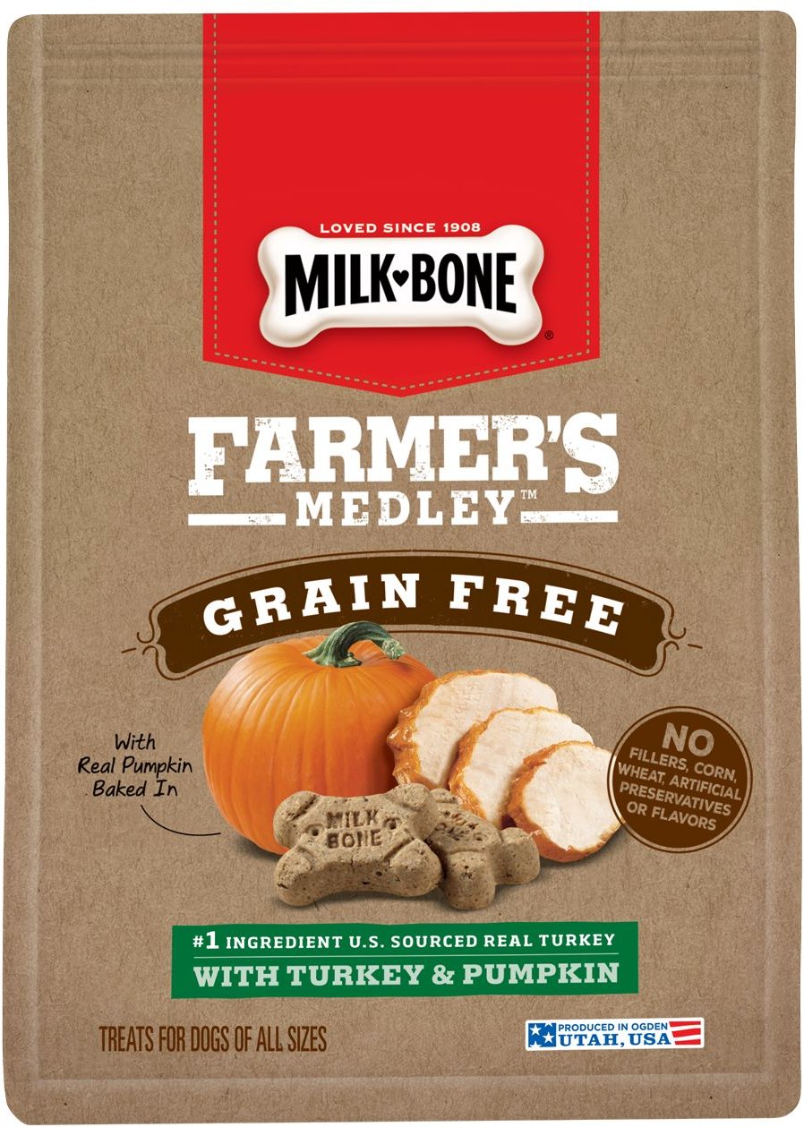 MILK-BONE Farmer’s Medley Grain-Free Turkey & Pumpkin Dog Treats, 12-oz