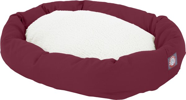 Majestic Pet Sherpa Bagel Dog Bed, Burgundy, 52-in slide 1 of 4