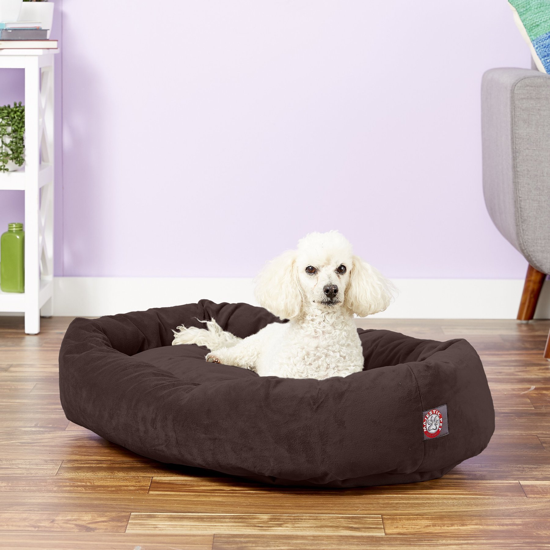 MAJESTIC PET Suede Bagel Dog Bed, Chocolate, 32-in - Chewy.com