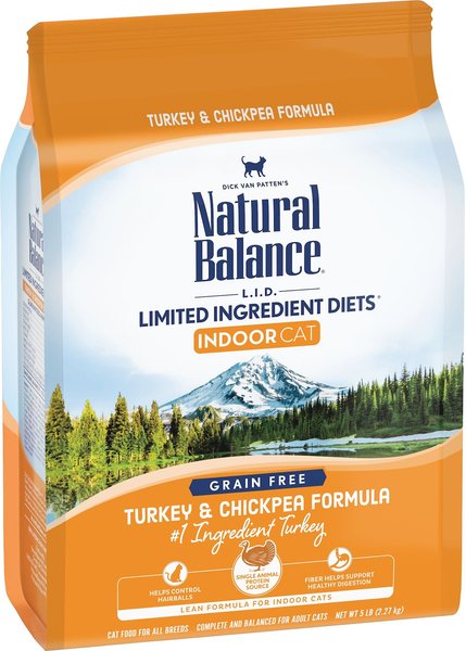 Natural Balance L.I.D. Limited Ingredient Diets Indoor Grain-Free Turkey & Chickpea Formula Dry Cat Food, 5-lb bag slide 1 of 6