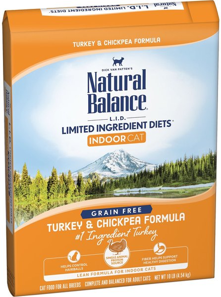 Natural Balance L.I.D. Limited Ingredient Diets Indoor Grain-Free Turkey & Chickpea Formula Dry Cat Food, 10-lb bag slide 1 of 6