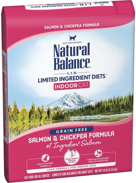 Natural Balance L.I.D. Limited Ingredient Diets Indoor Grain-Free Salmon & Chickpea Formula Dry Cat Food, 10-lb bag slide 1 of 6