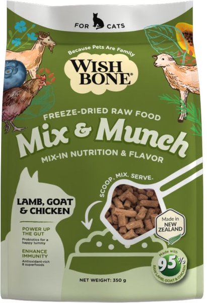 Wishbone Mix & Munch Raw High-Protein Grain-Free Lamb, Goat & Chicken Freeze-Dried Cat Food, 12.35-oz bag