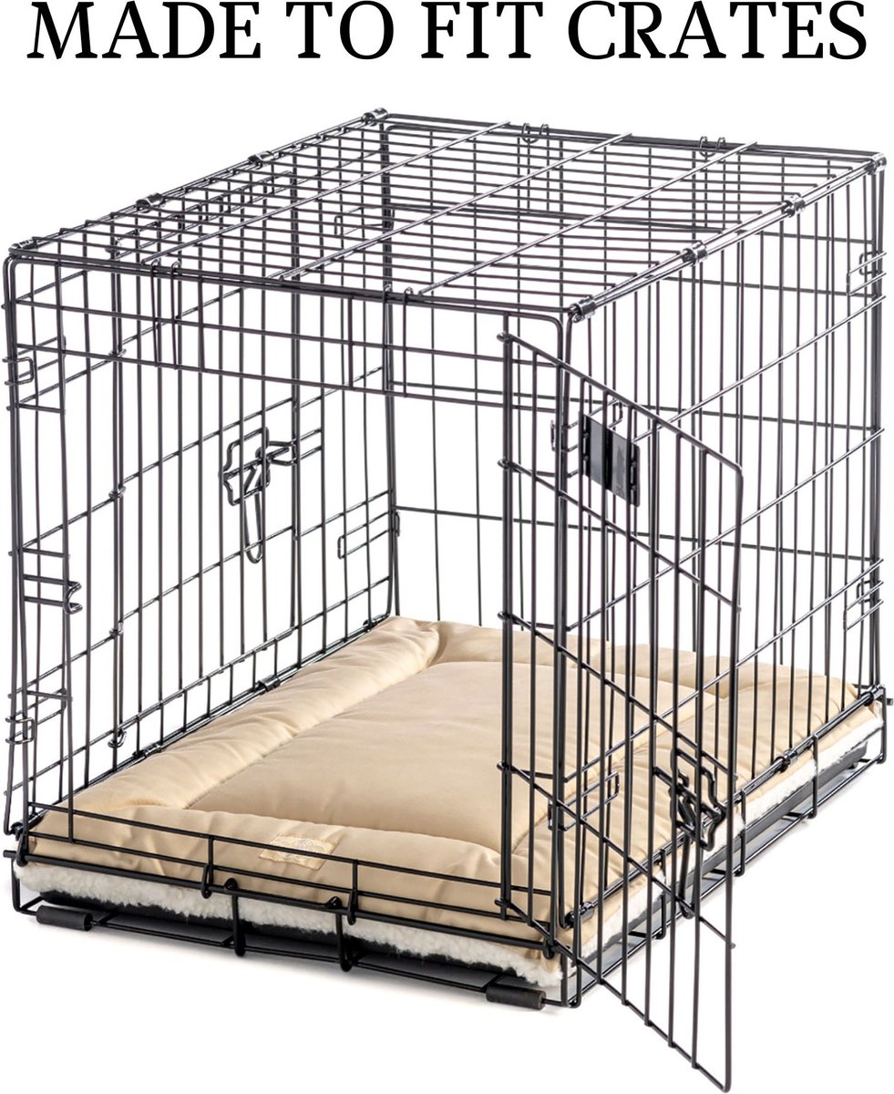 PET DREAMS Sleepeez Classic Reversible Dog Crate Mat, Khaki, 24in