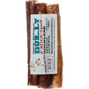 Chasing Our Tails Odorless Thick 6'' Bully Sticks Dog Treats, 3 count
