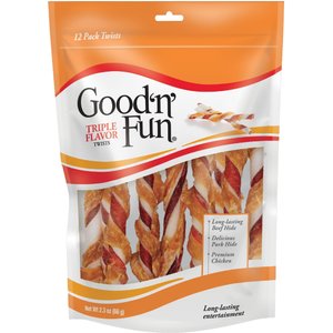 Good 'n' Fun Triple Flavor Granola Style Beef, Chicken, & Apple Rawhide Dog Chews, 4-oz bag
