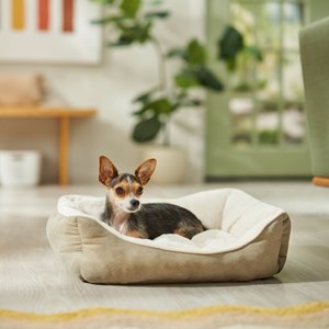 Frisco Rectangular Bolster Cat & Dog Bed, Khaki Green, Small
