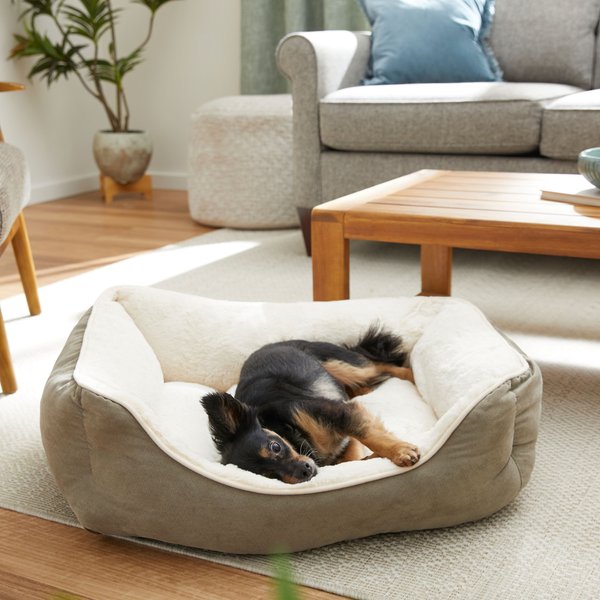 Frisco Rectangular Bolster Cat & Dog Bed, Khaki Green, Medium slide 1 of 7