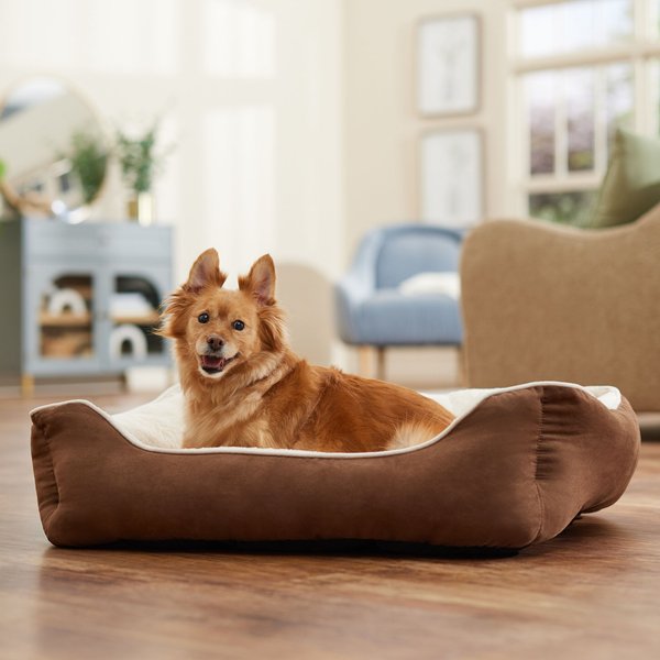 Frisco Rectangular Bolster Cat & Dog Bed, Brown, Large slide 1 of 5