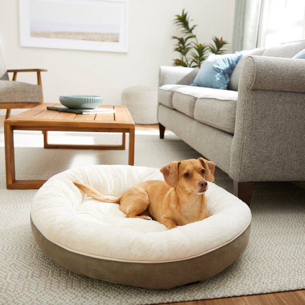 Frisco Round Bolster Cat & Dog Bed, Khaki Green, Medium slide 1 of 6