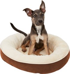 Frisco Round Bolster Cat & Dog Bed, Brown, Small