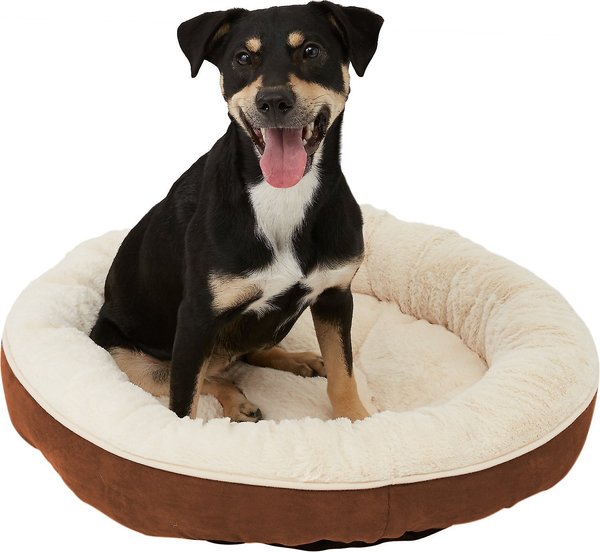 Frisco Round Bolster Cat & Dog Bed, Brown, Medium slide 1 of 4
