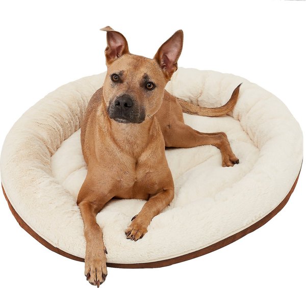 Frisco Round Bolster Cat & Dog Bed, Brown, Large slide 1 of 4