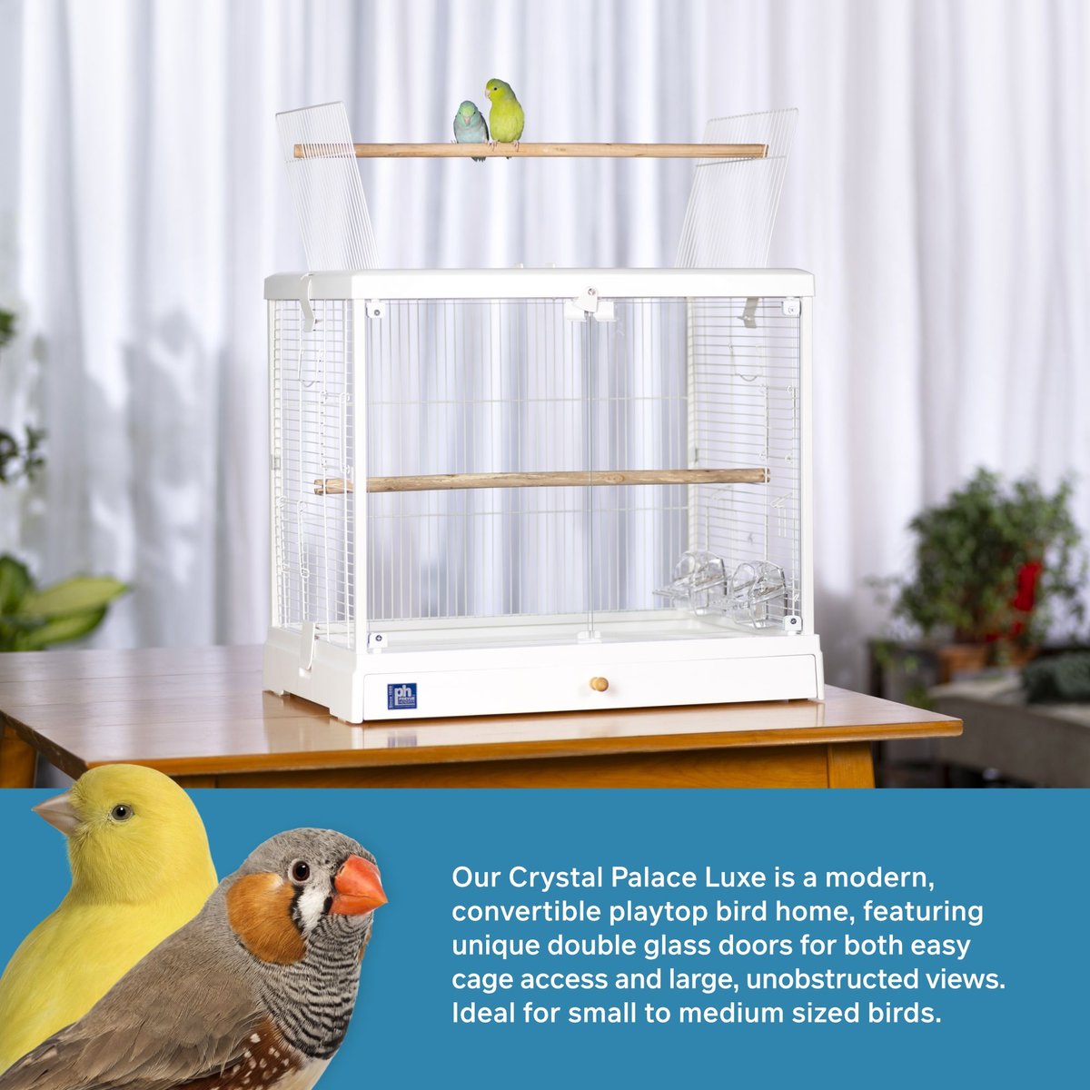 PREVUE PET PRODUCTS Crystal Palace Luxe Glass Door Bird Cage, White ...