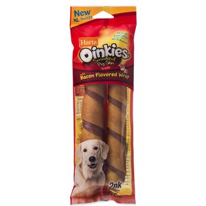 Hartz Oinkies Smoked Pig Skin Twists Bacon Flavor Wrap XL Dog Treats, 2 count
