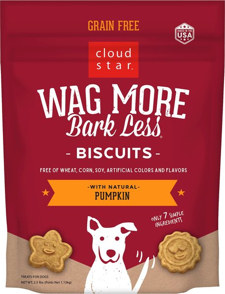 Cloud Star Wag More Bark Less Grain-Free Pumpkin Flavor Dog Treats, 2.5-lb box slide 1 of 6