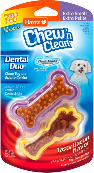 Hartz Chew 'n Clean Dental Duo Dog Treat & Chew Toy, X-Small, 2 count slide 1 of 9
