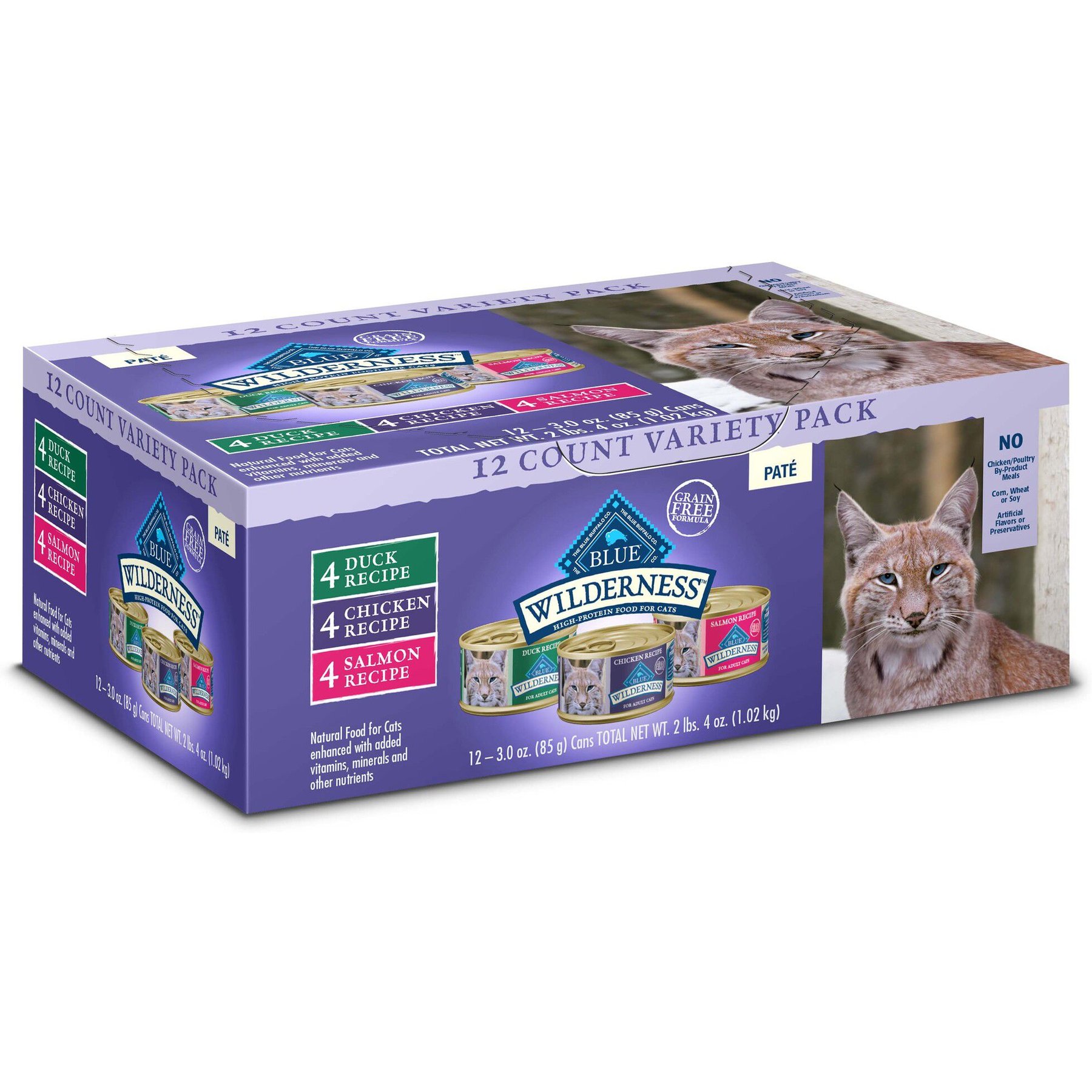 Blue Buffalo Wilderness Pate Variety Pack Duck Chicken Salmon Grain Free Cat Canned Food