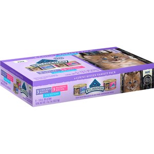 Blue Buffalo Wilderness Pate Kitten Variety Pack with Chicken & Salmon Grain-Free Cat Food Trays, 3-oz, case of 6