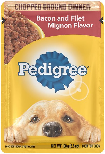 Pedigree Chopped Ground Dinner Bacon & Filet Mignon Flavor Adult Wet Dog Food, 3.5-oz, case of 16 slide 1 of 6
