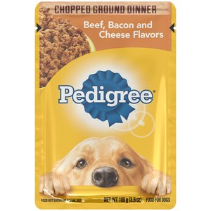 Pedigree Chopped Ground Dinner Beef, Bacon & Cheese Flavors Adult Wet Dog Food, 3.5-oz, case of 16