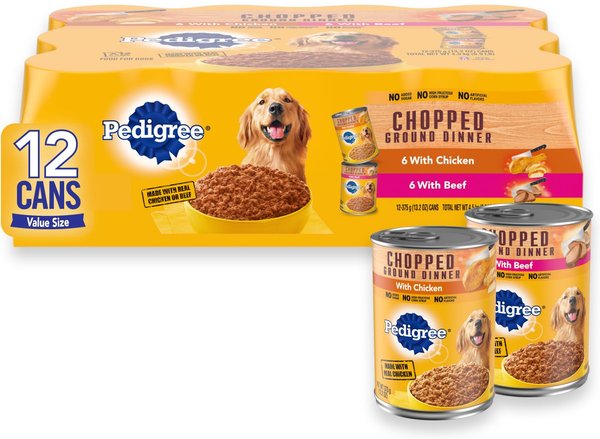 Pedigree Chopped Ground Dinner Chicken with Beef Adult Canned Wet Dog Food Variety Pack, 13.2-oz, case of 12 slide 1 of 10