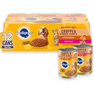 Pedigree Chopped Ground Dinner Chicken with Beef Adult Canned Wet Dog Food Variety Pack, 13.2-oz, case of 12