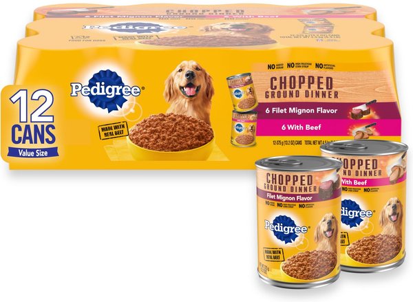 Pedigree Chopped Ground Dinner Filet Mignon Flavor & Beef Adult Canned Wet Dog Food Variety Pack, 13.2 oz, case of 12 slide 1 of 10