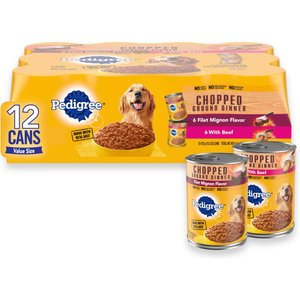 Pedigree Chopped Ground Dinner Filet Mignon Flavor & Beef Adult Canned Wet Dog Food Variety Pack, 13.2 oz, case of 12