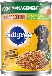 Pedigree Chopped Ground Dinner Weight Management Chicken & Rice Flavor Adult Canned Wet Dog Food, 13.2-oz can, case of 12