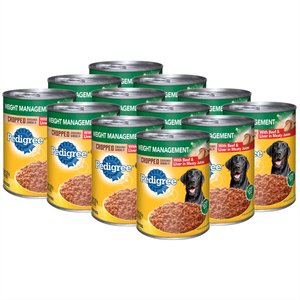 Pedigree Chopped Ground Dinner Weight Management With Beef & Liver Canned Dog Food, 13.2-oz, case of 12
