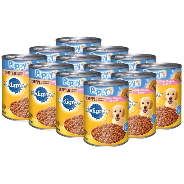 Pedigree Chopped Ground Dinner with Chicken & Beef Puppy Canned Wet Dog Food, 13.2-oz, case of 12 slide 1 of 8