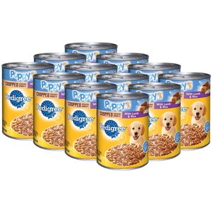 Pedigree Puppy Chopped Ground Lamb & Rice Recipe Wet Canned Dog Food, 13.2-oz can, case of 12