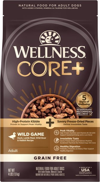 WELLNESS CORE Grain Free Wild Game Recipe with Freeze Dried Lamb Dry Dog Food 4 lb bag Chewy