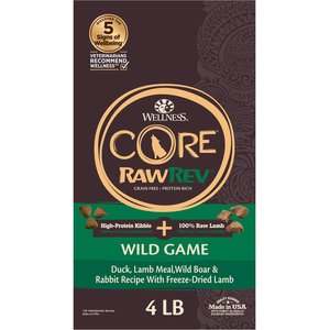 Wellness CORE RawRev Grain-Free Wild Game Recipe with Freeze-Dried Lamb Dry Dog Food, 4-lb bag