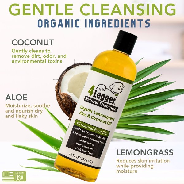 4 LEGGER Organic Hypo Allergenic Lemongrass Aloe Dog Shampoo 16 fl oz bottle Chewy