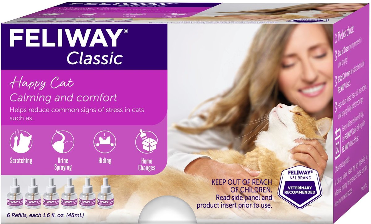 FELIWAY Classic Calming Diffuser Refill for Cats, 30 day, 6 count ...