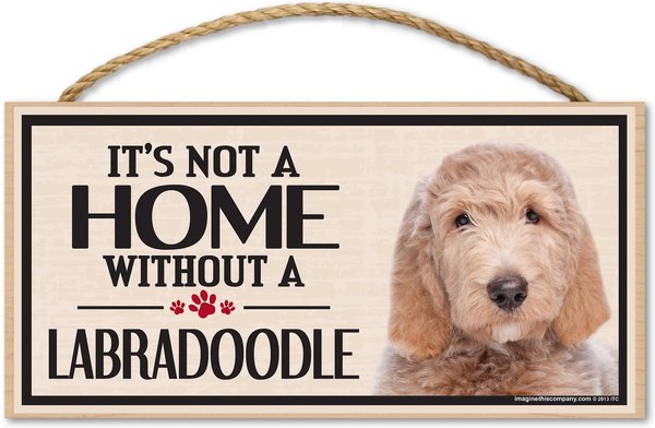 Imagine This Company "It's Not a Home Without" Wood Breed Sign, Labradoodle slide 1 of 5